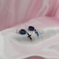 Par de Argollas Cubanas Con Cruz Unisex Tornasolada Azul  (416)